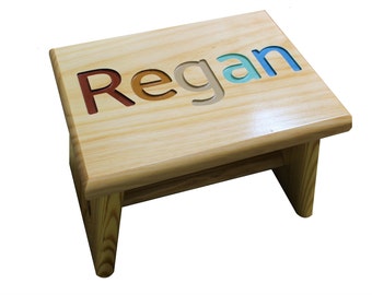 Personalized Kids Wooden Name Stool In Earth Tone Colors