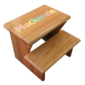 Personalized Oak 2-Step Stool: Engraved Name, Kids Gift