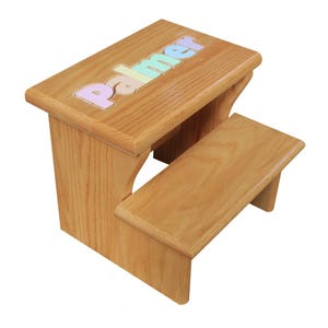 2 Step Oak Personalized Puzzle Name Stool Primary or Pastel Colors