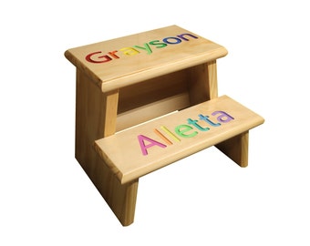 2 Step Personalized Name Stool with 2 Names Primary-Pastel Colors