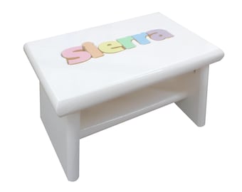 White Puzzle Name Stool Personalized Custom Colors
