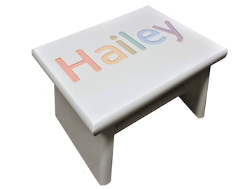 Kids Name Stool-Personalized-White-Earth Tone Letter Colors