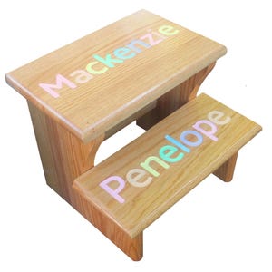 Personalized Oak Wood Step Stool, Custom Name Puzzle, Toddler Gift