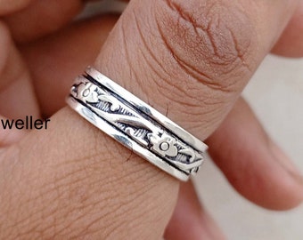 Solid 925 Sterling Silver Wide Band Spinner Ring Meditation Statement Ring se124
