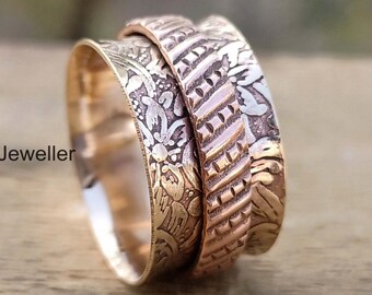 Ruby Spinner Ring-Solid 925 Copper Spinner Band-Single Band Ring-Anxiety Ring-Heart Ring-Gemstone Ring-Boho Fidget Ring-Gift For Women In41