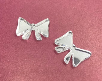 Silver mirrored acrylic bow earrings