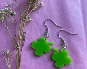 Acrylic four leaf clover earrings