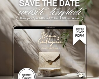 Modello di sito web "Save the Date" ispirato alla natura: 3 pagine modificabili Canva (RSVP)