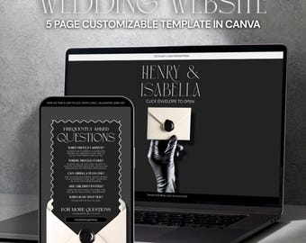 Sito web Canva pulito in bianco e nero con RSVP: modello di invito di nozze minimalista (modificabile in Canva)
