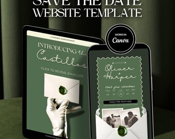 Invito al sito web di nozze con RSVP, 2 pagine, colore verde salvia e avorio (modificabile in Canva)