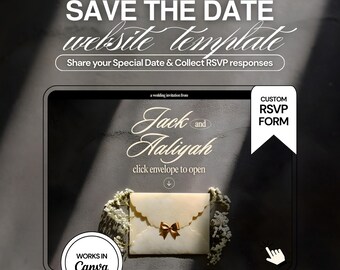 Modello per sito web di matrimonio Ash: invito moderno "Save the Date" con conferma di partecipazione (Canva)