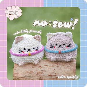 NO-sew crochet cat pattern, Amigurumi Friends, Easy Digital PDF Tutorial for beginners, Kawaii Kitty plushies, DIY Mochi Kitten plush toys