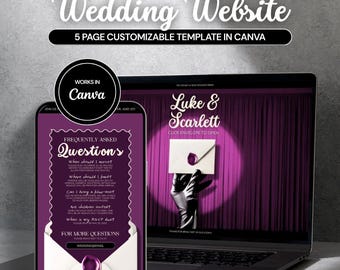 Sito web editoriale Canva rosa e avorio con RSVP: elegante modello digitale per matrimonio (modificabile in Canva)