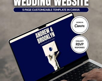 Sito web per matrimonio Bold Ocean Blue: modello Canva da 5 pagine con RSVP (download digitale)