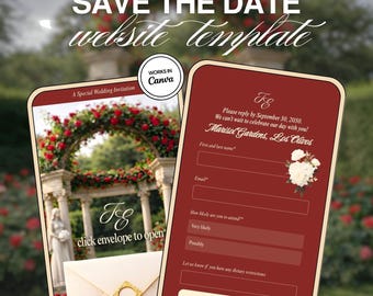 Old Money Wedding Save the Date Template with RSVP: Burgundy Digital Invitation Website