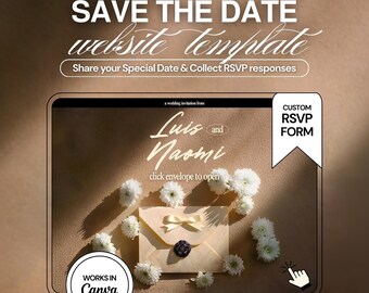 Modello di sito web per matrimonio floreale marrone: 3 pagine Canva modificabili Salva la data (RSVP per dispositivi mobili e desktop)