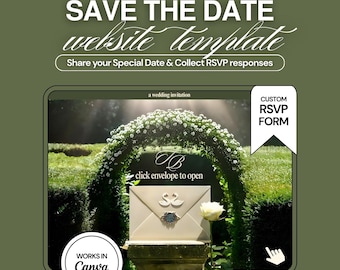 Modello di sito web per salvare la data di un matrimonio in giardino: invito modificabile Canva di 3 pagine (RSVP)