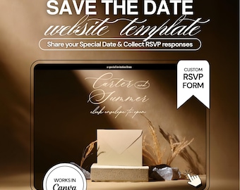Sito web di 3 pagine "Save the Date": invito di nozze digitale di lusso con RSVP (modificabile in Canva)