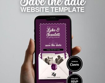 Sito web vintage rosa e avorio con invito alla festa con RSVP: elegante modello Canva (download digitale)