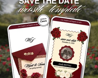 Fall Wedding Save the Date Website Template: 3 Pages Canva Editable Invitation (RSVP)