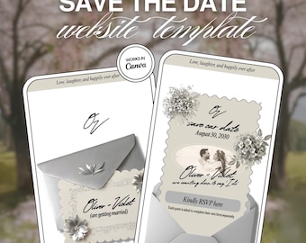 Floral Save the Date Website: Silver Wedding Invitation (Digital Download)
