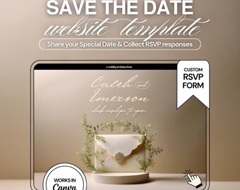 Modello Save The Date beige chiaro: invito di nozze modificabile Canva (RSVP) 3 pagine