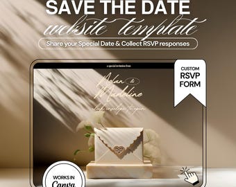 Modello di sito web "Save the Date": invito di nozze modificabile (RSVP) di 3 pagine su Canva