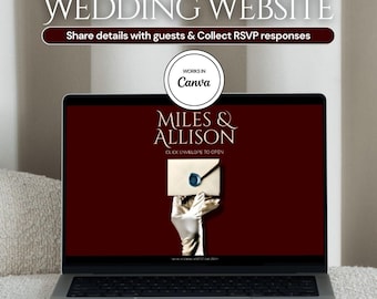 Sito web per matrimoni Old Money Burgundy & Teal: elegante modello di invito Canva con RSVP (download digitale)