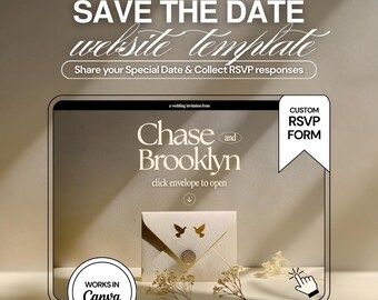 Modello di sito web per matrimonio romantico in stile boho: invito modificabile di 3 pagine (RSVP) su Canva