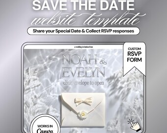 Template per sito web di matrimonio effetto ghiaccio: 3 pagine, modificabili con Canva, per annunciare la data del matrimonio (RSVP).