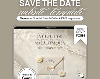 Modello per sito web "Save the Date" di Pearl Wedding: 3 pagine Canva predefinite per l'invito (RSVP)