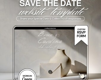 Modello di sito web per matrimoni minimalisti: moderno Save the Date con RSVP (Canva)