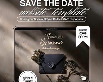 Sito web Velvet Dark Save the Date: invito di nozze digitale di 3 pagine con RSVP (modificabile in Canva)