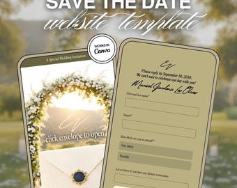 Golden Hour Wedding Save the Date Website Template: 3 Pages Canva Editable Invitation (RSVP)
