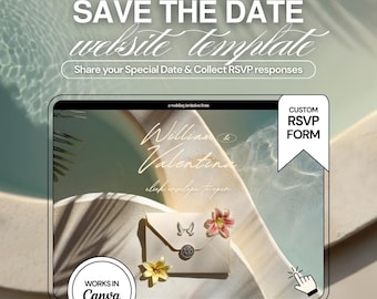 Sito web di destinazione resort Save the Date: modello modificabile di 3 pagine per invito a nozze (RSVP) su Canva
