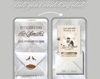 Modello per sito web di matrimonio Soft Sage: 3 pagine, invito "Save the Date" (RSVP) modificabile con Canva.