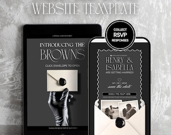 Salva la data in bianco e nero minimalista con RSVP: sito web Canva moderno di 2 pagine (download digitale)