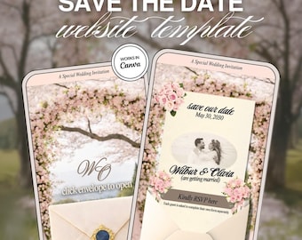 Blush Pink Wedding Website Template: 3 Pages Canva Editable Save the Date (RSVP)