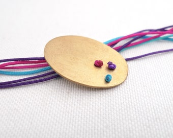 Chintamani, handmade bronze knotted  pin, stitched jewelry, minimalist jewelry, gift for her, gift for mom, handmade gift