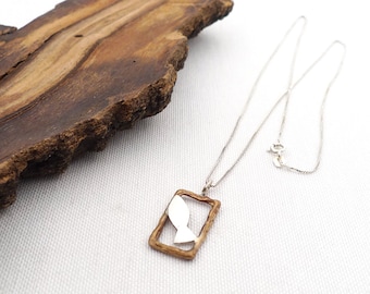 In the rectangular frame, under the sea, handmade minimalist jewelry, gift for nature lovers, fish necklace, gift for mom, gift for her