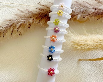 Elastic Bead Flower Ring, Daisy Ring, Beaded Ring, Miyuki Beads, Toho Beads, Seed Beads, Jewelry Dainty Ring, Ring Charm