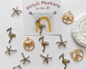FLAMINGO, DRAGONFLY, STARFISH Stitch Marker, stitch markers for knitting and crochet, cute enamel charm stitch markers
