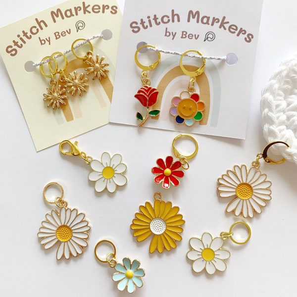 FLOWER STITCH MARKERS, stitch markers for knitting and crochet, cute enamel charm stitch markers