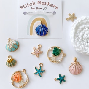 SEA SHELLS STITCH Marker, stitch markers for knitting and crochet, cute enamel charm stitch markers