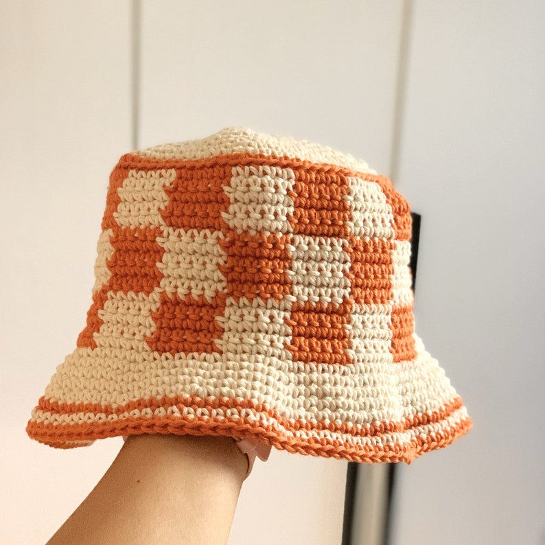 Crochet Checkered Bucket Hat, Customizable in different colors image 2