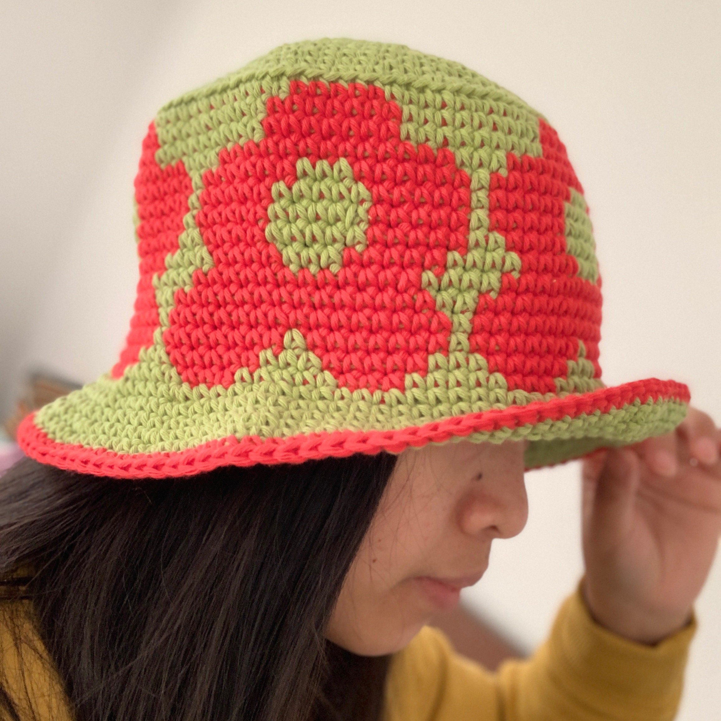 CROCHET BUCKET HAT Flower Print Bucket Hat Customizable in Etsy