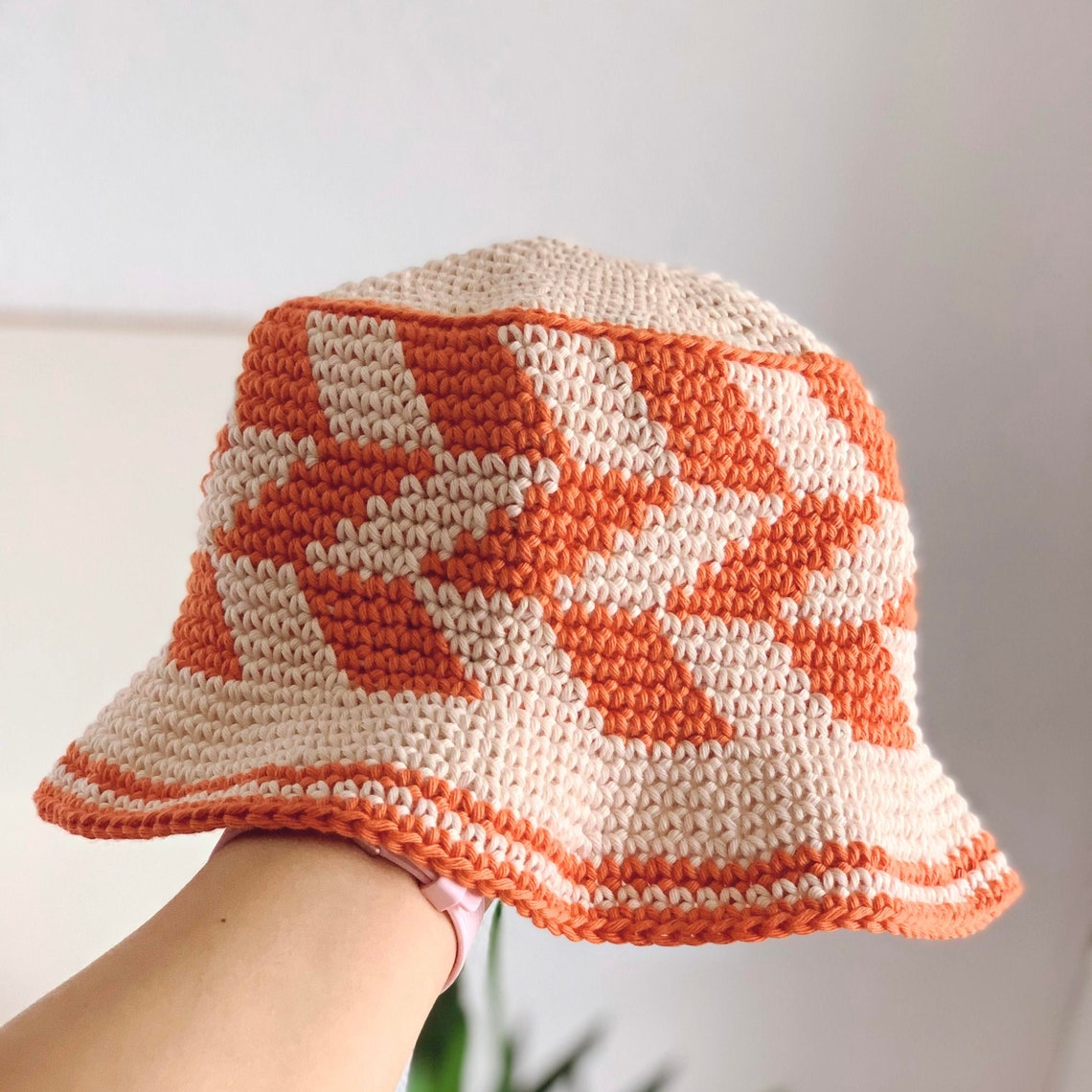 Crochet Checkered Bucket Hat Customizable in different colors Etsy
