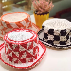Crochet Checkered Bucket Hat, Customizable in different colors image 7