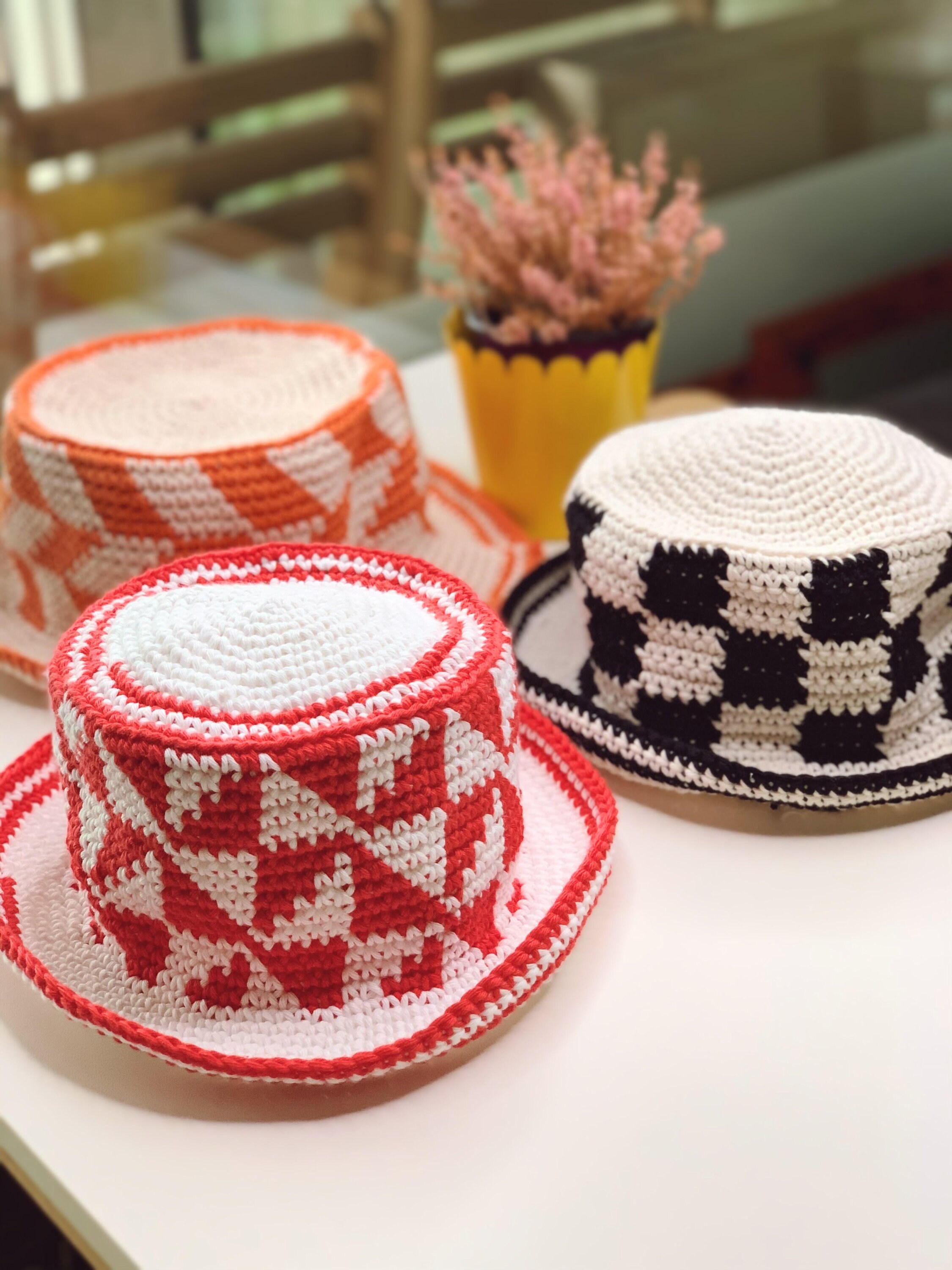 Crochet Checkered Bucket Hat Customizable in different colors Etsy