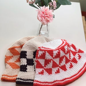 Crochet Checkered Bucket Hat, Customizable in different colors image 6